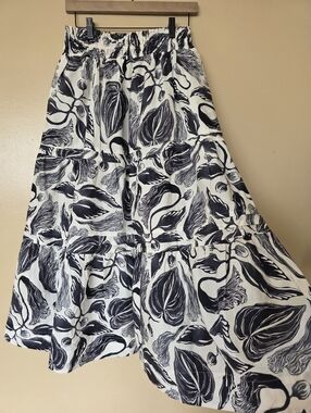 Anthropologie Yukiko Noritake Somerset Maxi Skirt S Black White Floral Tiered